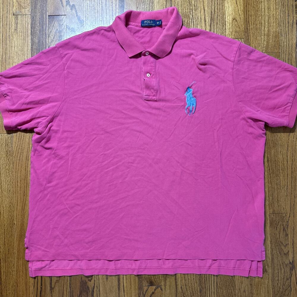 Ralph Lauren Pink with Blue BIG Pony Logo Polo Shirt 3XB C21